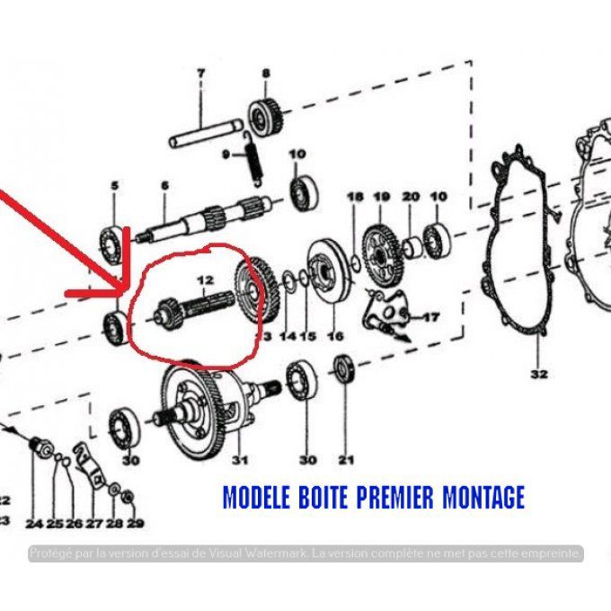 ARBRE PIGNON AXE CENTRAL PASSAGE VITESSE ( 23 DENTS) AVEC BOITE COMEX